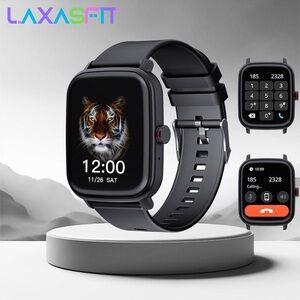 Laxasfit Black Smartwatch. Features a digital display and multiple functions.
